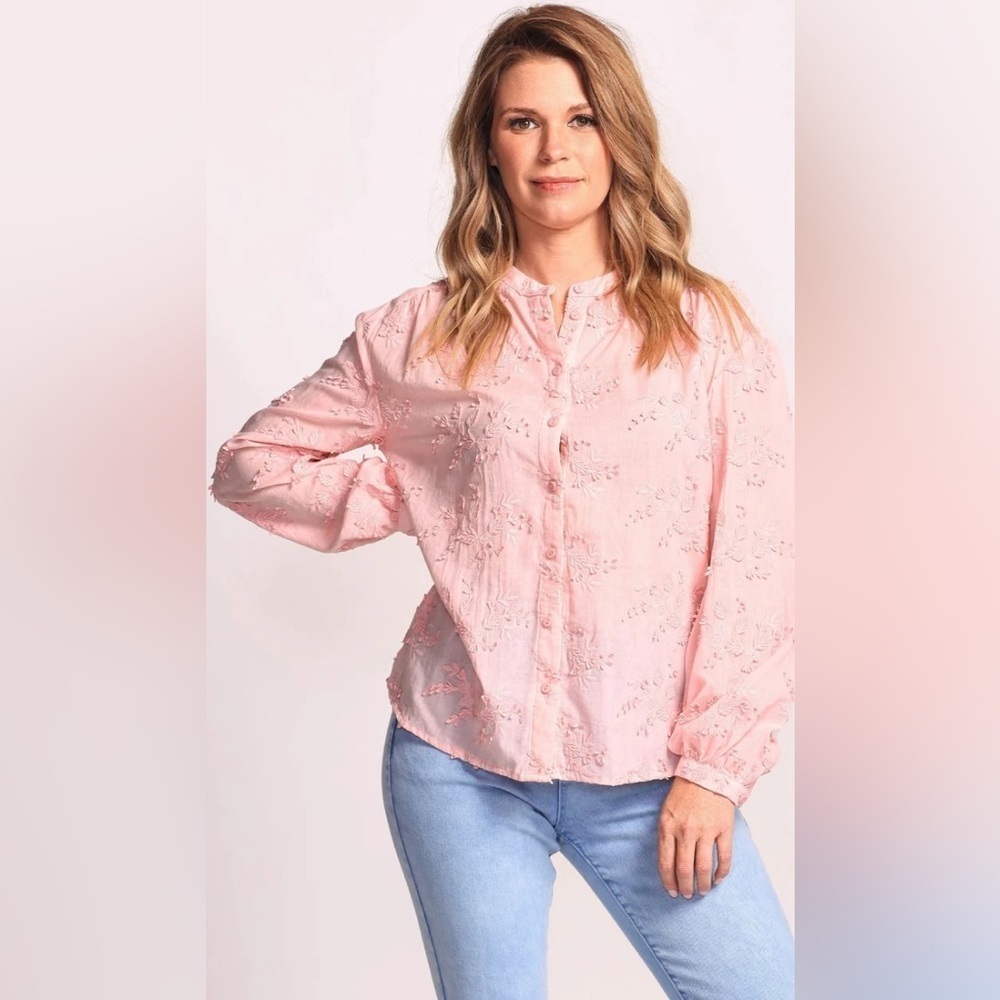 Pink Martini Light Pink Embroidered Top Mia Blouse Size XS Floral